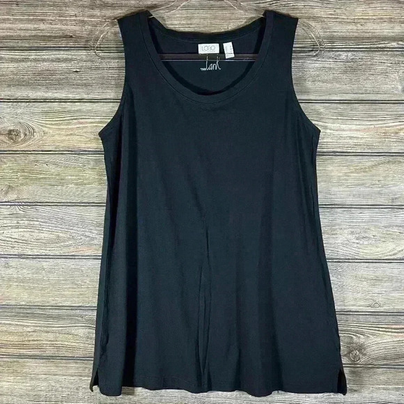 LOGO Principles by Lori Goldstein Knit Scoop Neck Tank Top Black Size Medium - Picture 1 of 5